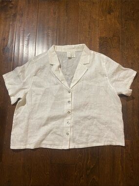 Joie 100% linen button down top white cropped fit SZ XL